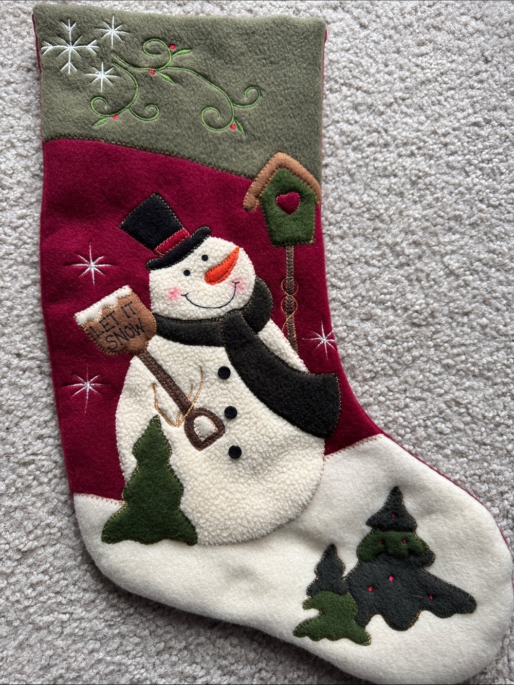 Holiday Snowman Christmas Stocking - Red, Green, White